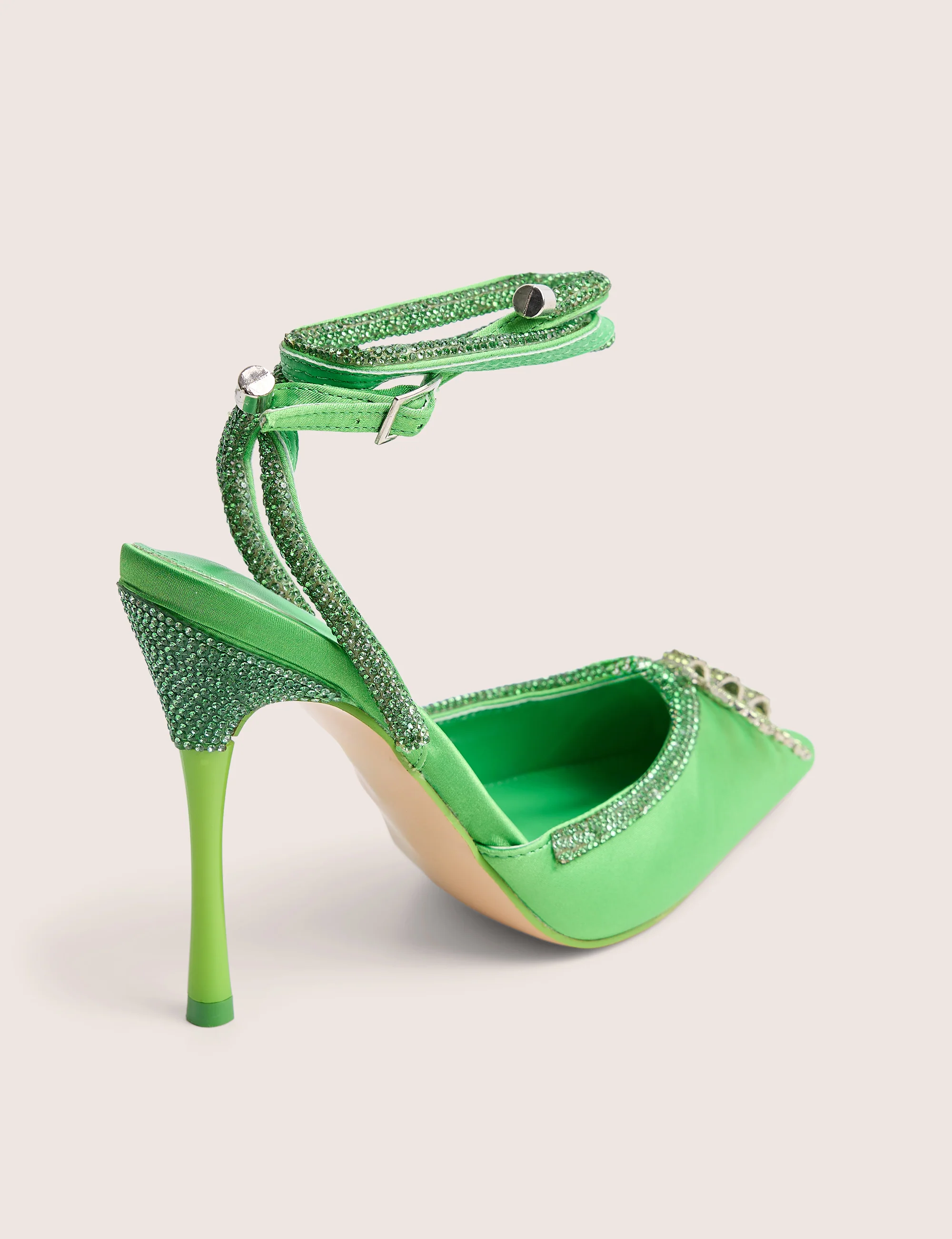Twilight Green Satin Bow Embellished Court Heel with Embellished Heel - Image 3