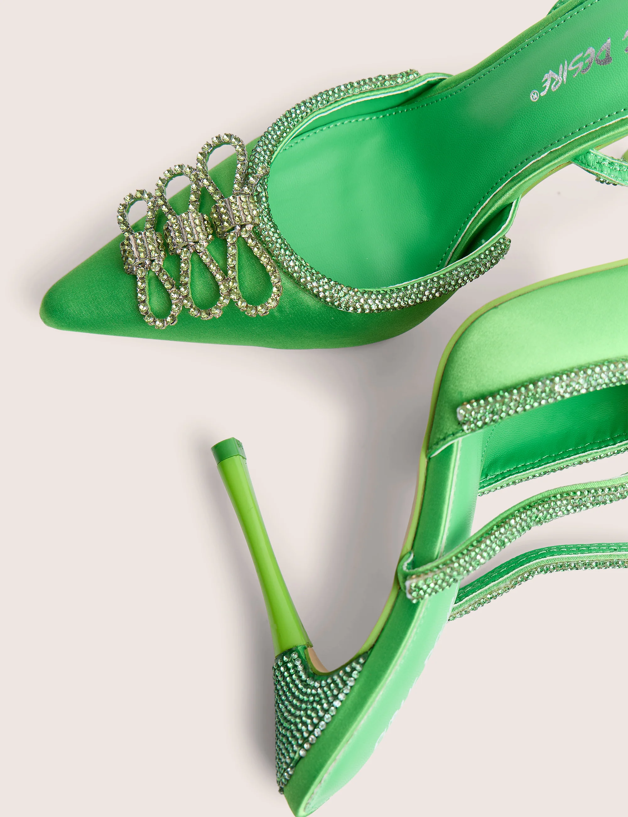 Twilight Green Satin Bow Embellished Court Heel with Embellished Heel - Image 4