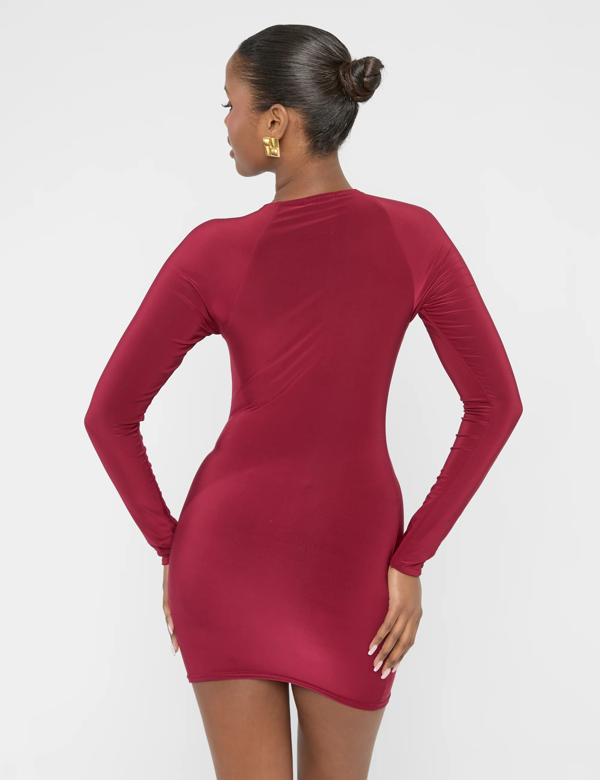 Twist Detail Plunge Mini Dress Burgundy - Image 2