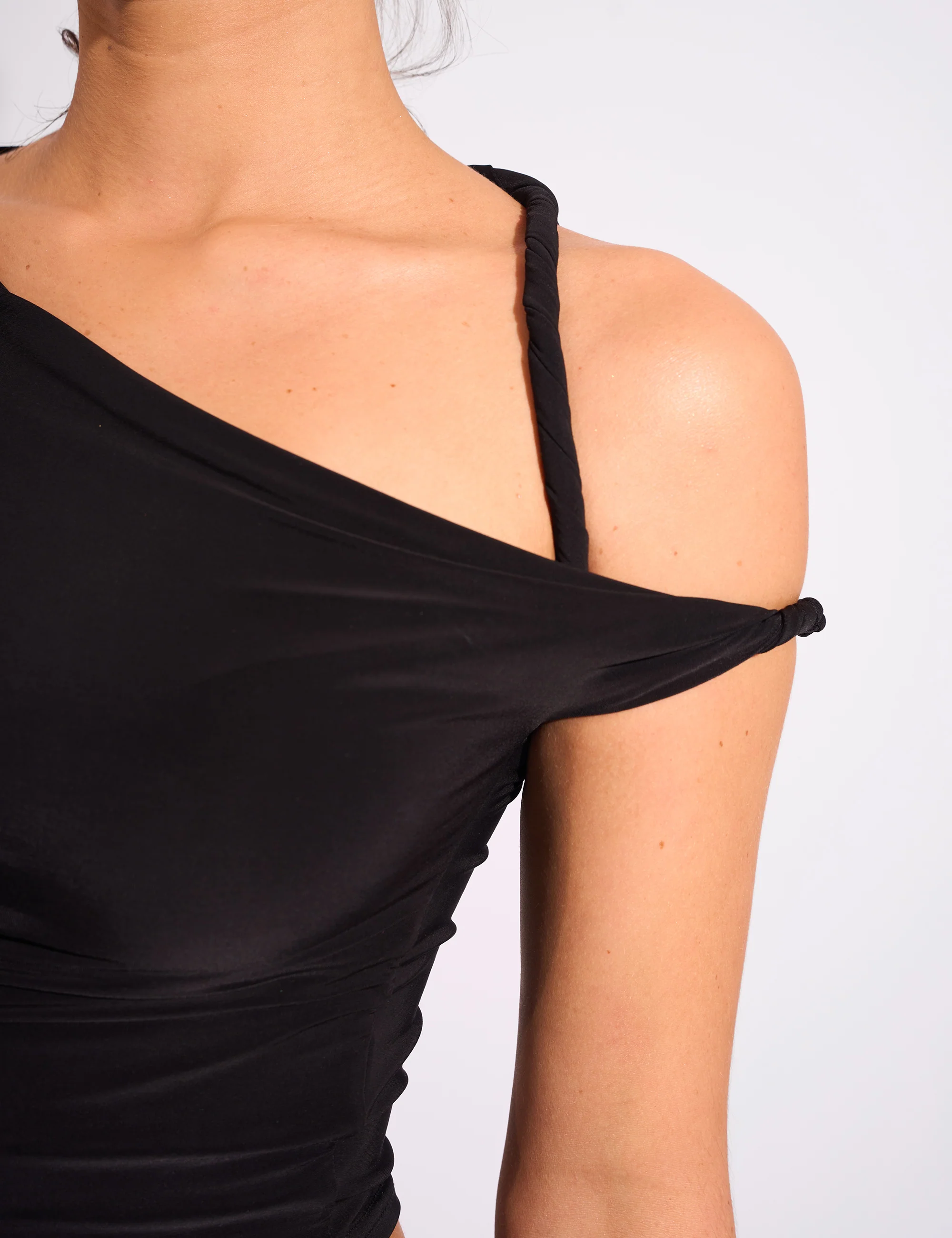 Slinky Twist Strap Asymmetric Luxe Top Black - Image 2