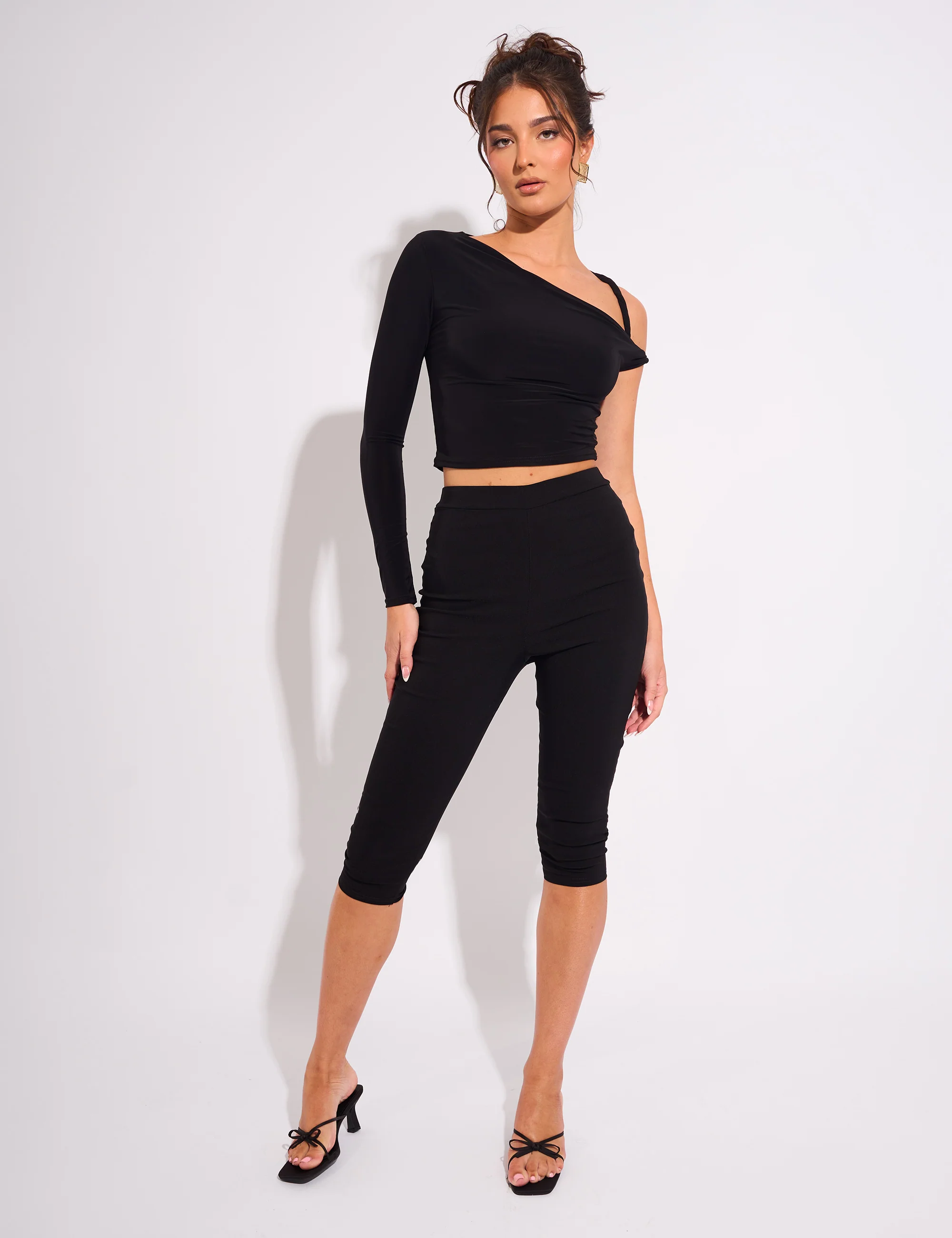 Slinky Twist Strap Asymmetric Luxe Top Black - Image 4