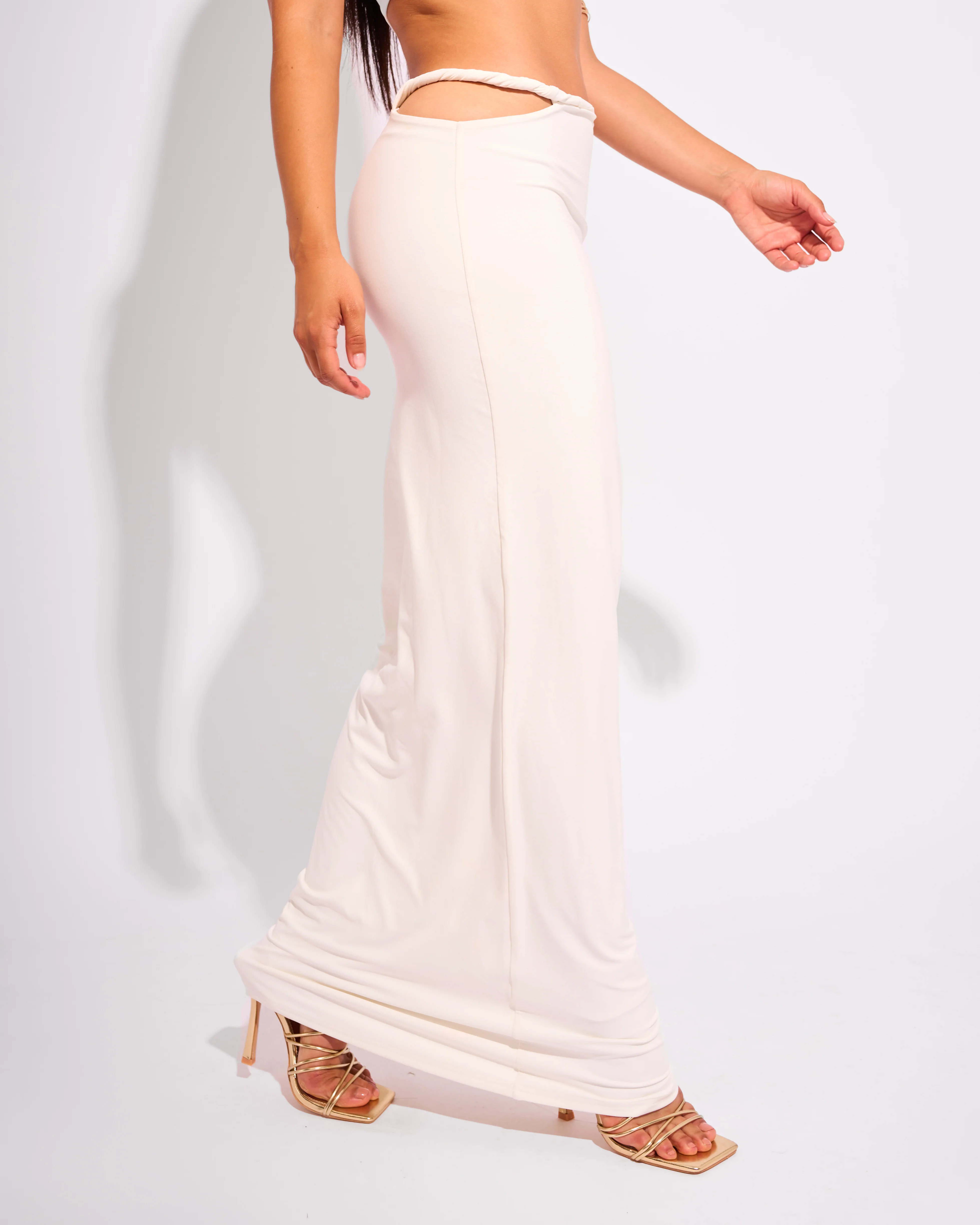 Slinky Twist Strap Maxi Skirt White - Image 2
