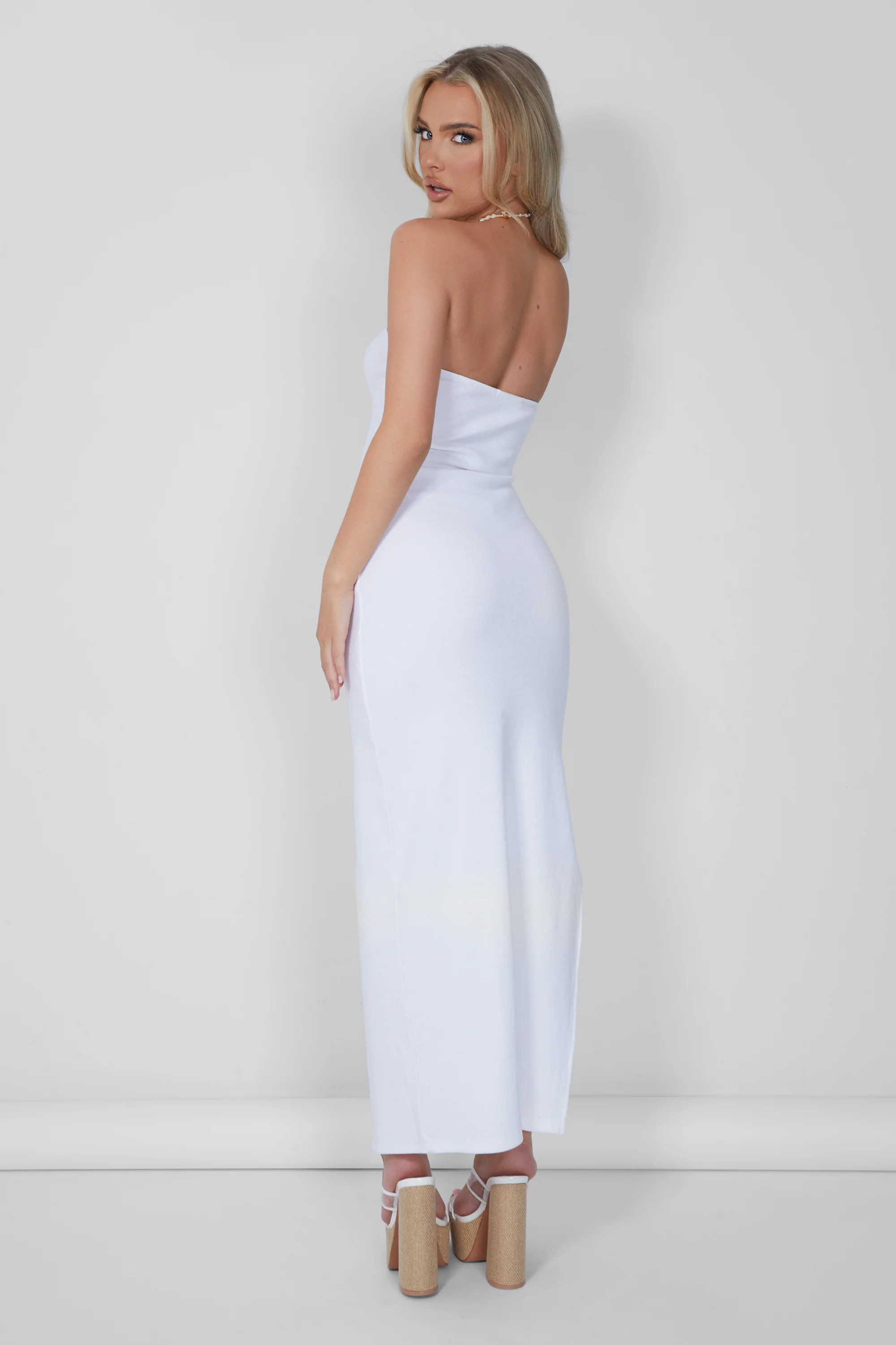 Underbust Seam Detail Bandeau Maxi Dress White - Image 6