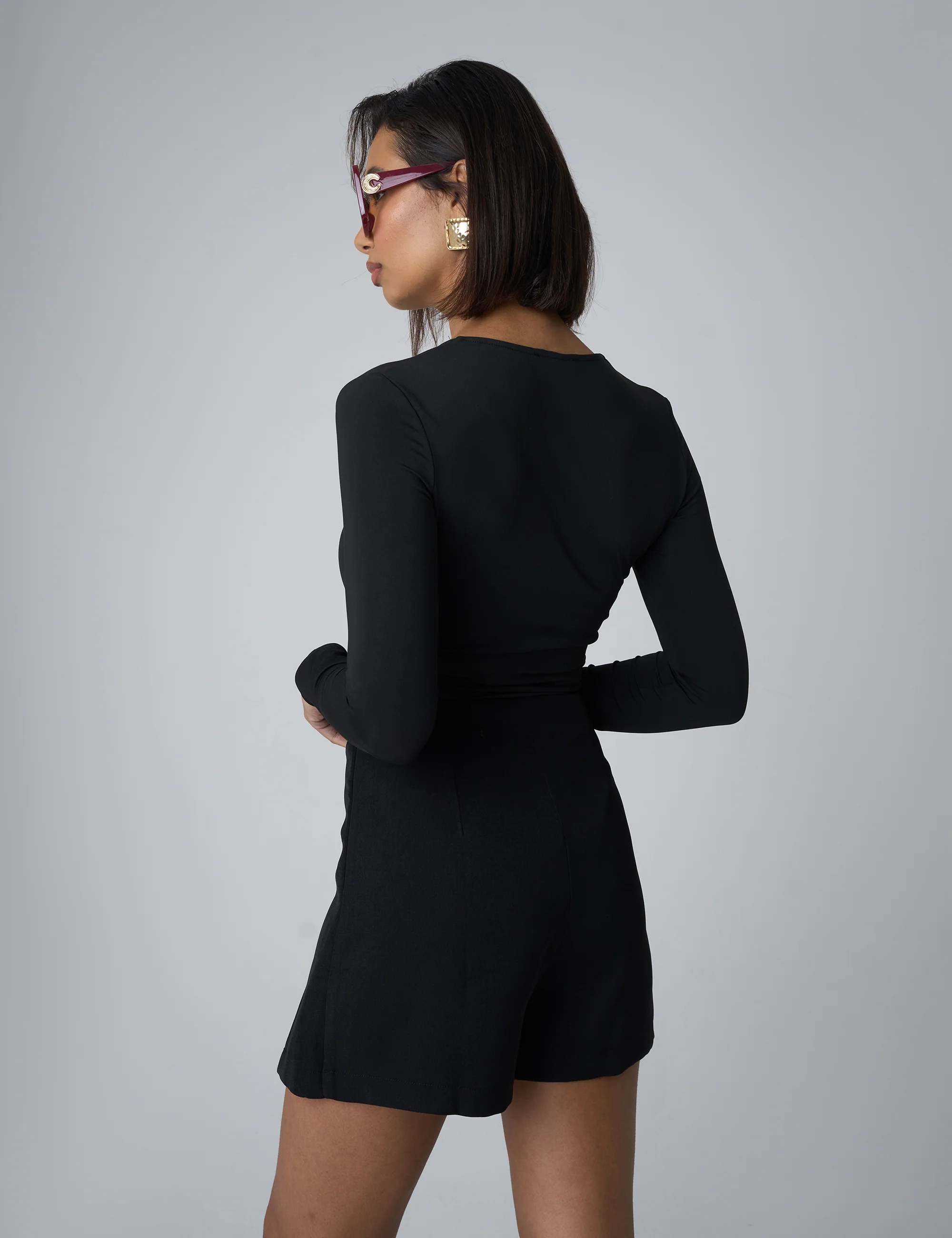 V Neck Long Sleeve Bodysuit Black - Image 2
