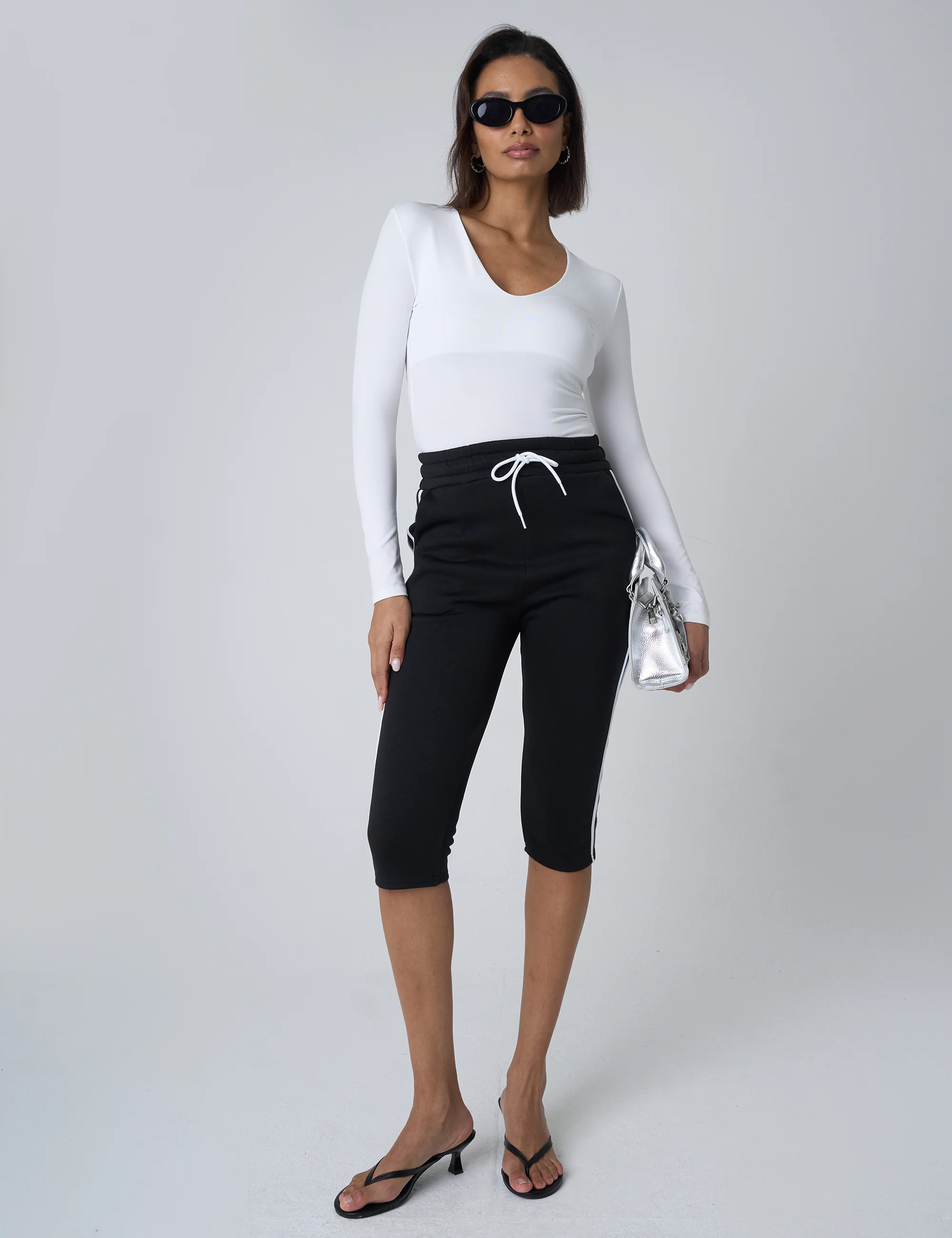 V Neck Long Sleeve Bodysuit White - Image 3