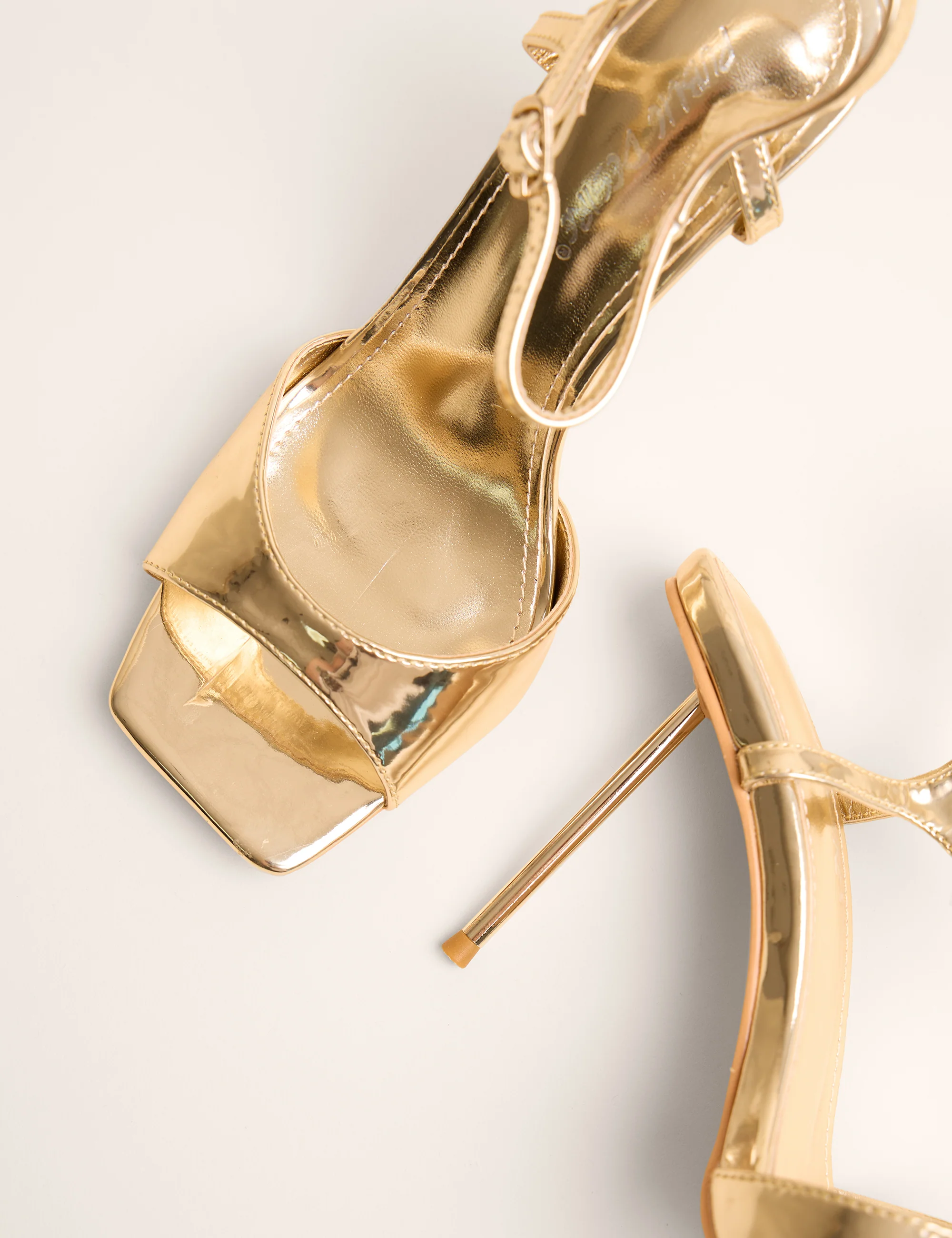Vain Gold Mirror Pu Barley There Pencil Stiletto High Heels - Image 3
