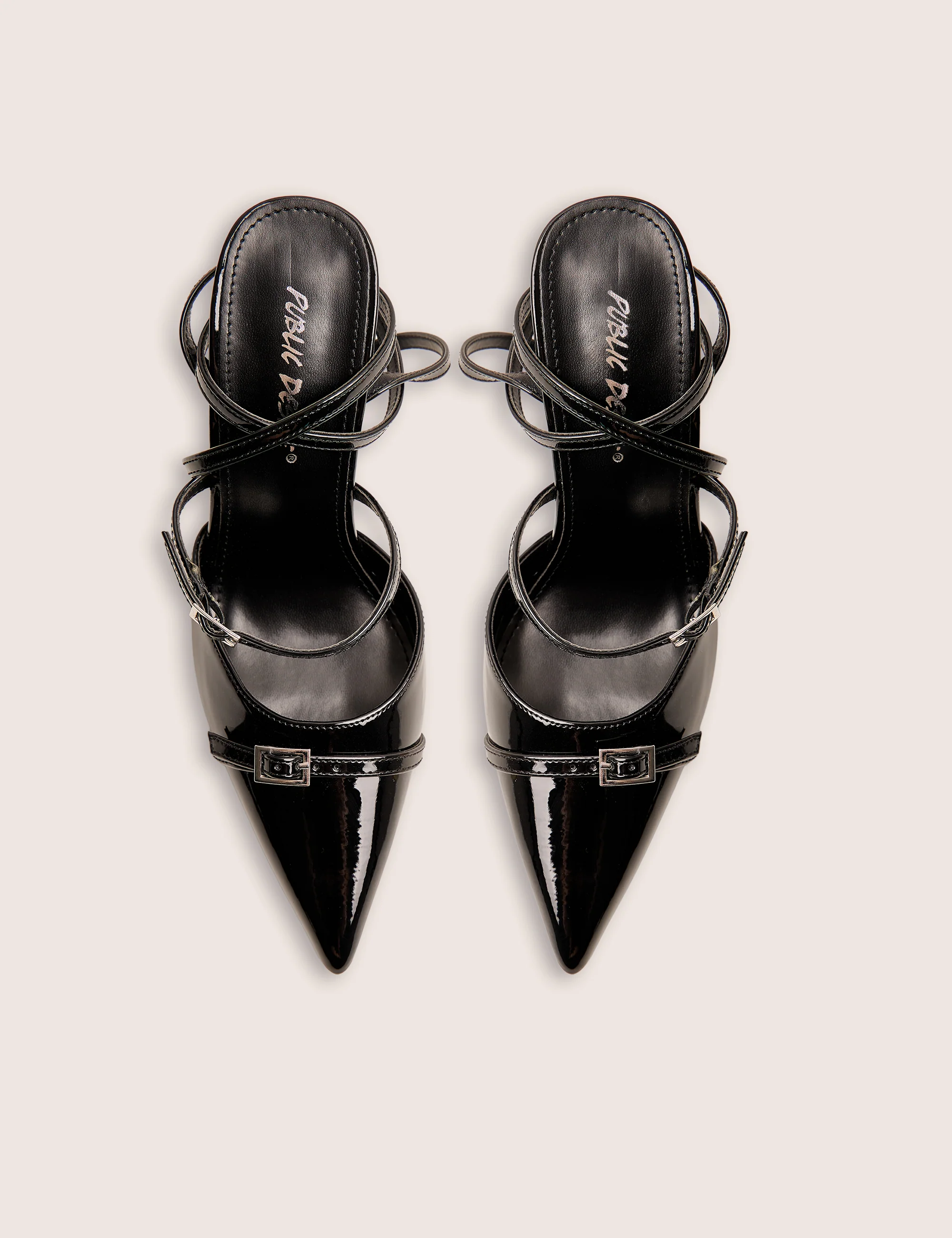 Viper Black Three Strap Buckle Detail Court Heels - Image 2