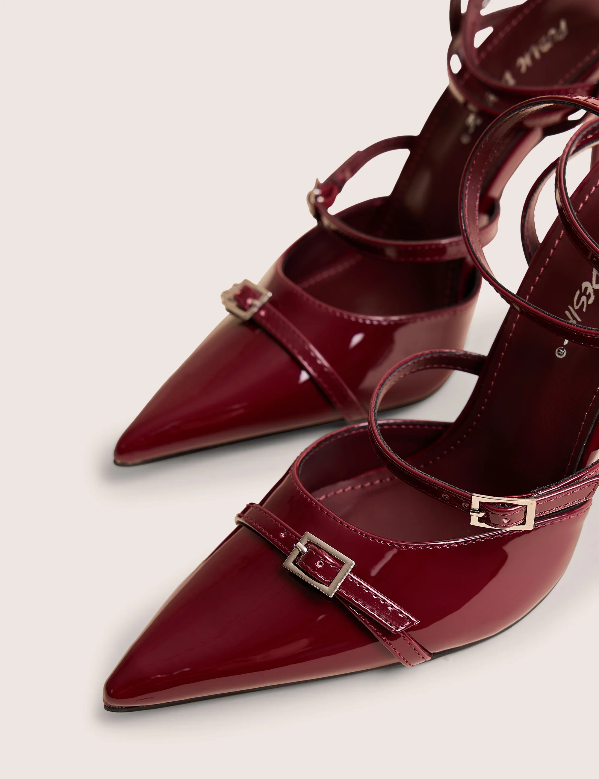 Viper Burgundy Three Strap Buckle Detail Court Heels - Image 4
