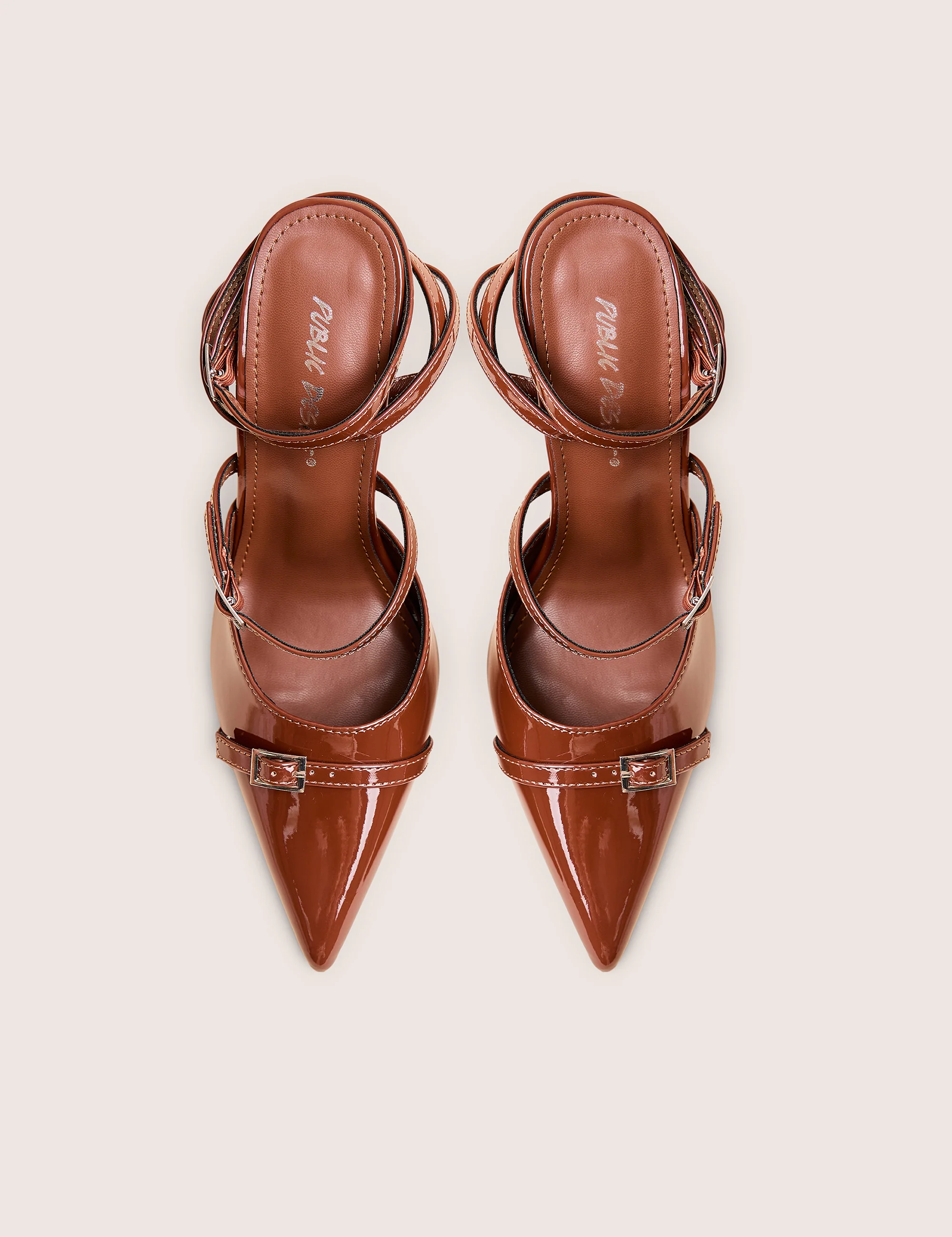 Viper Chocolate Three Strap Buckle Detail Court Heels - Image 2
