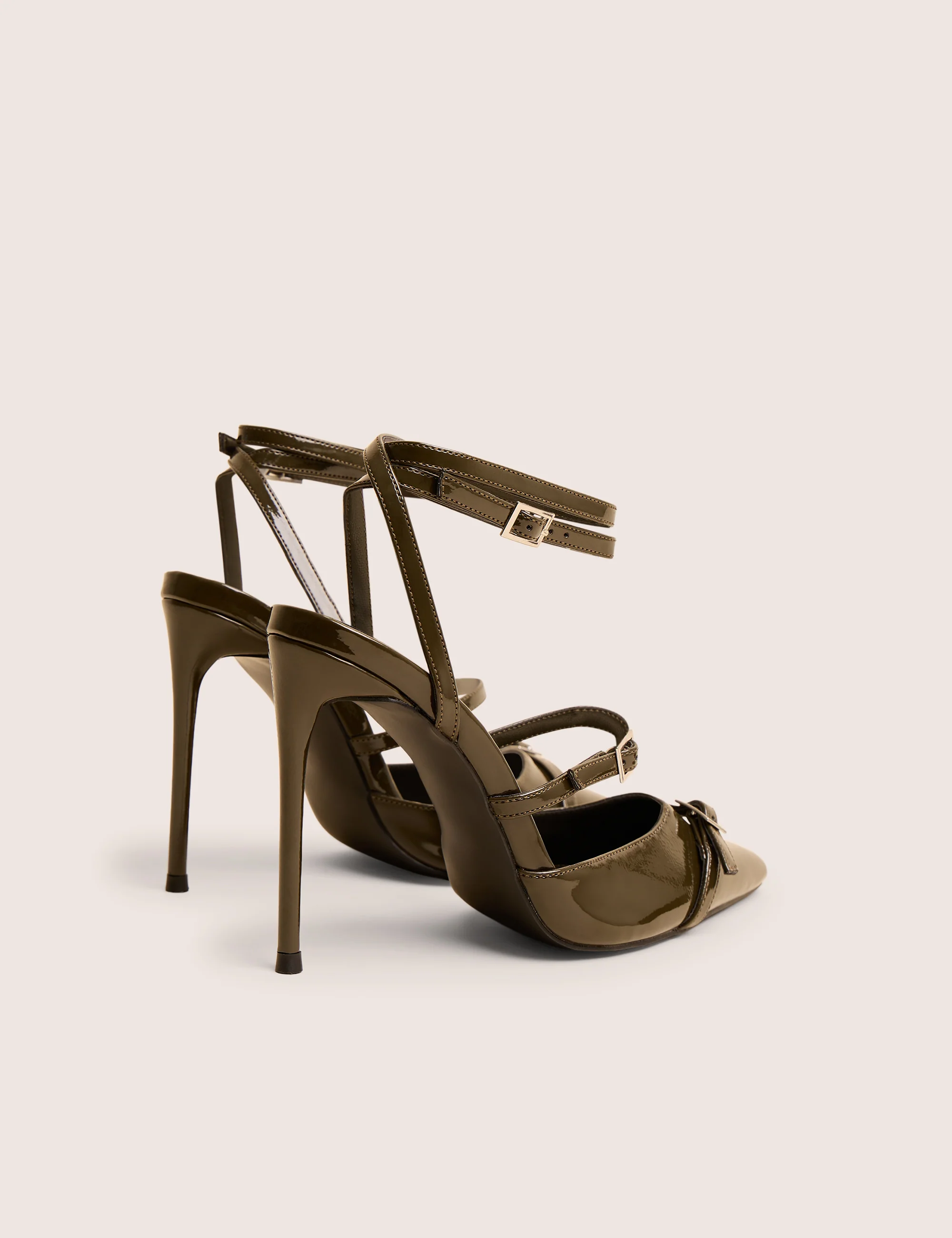 Viper Green Patent Three Strap Buckle Detail Court Heels - Image 3