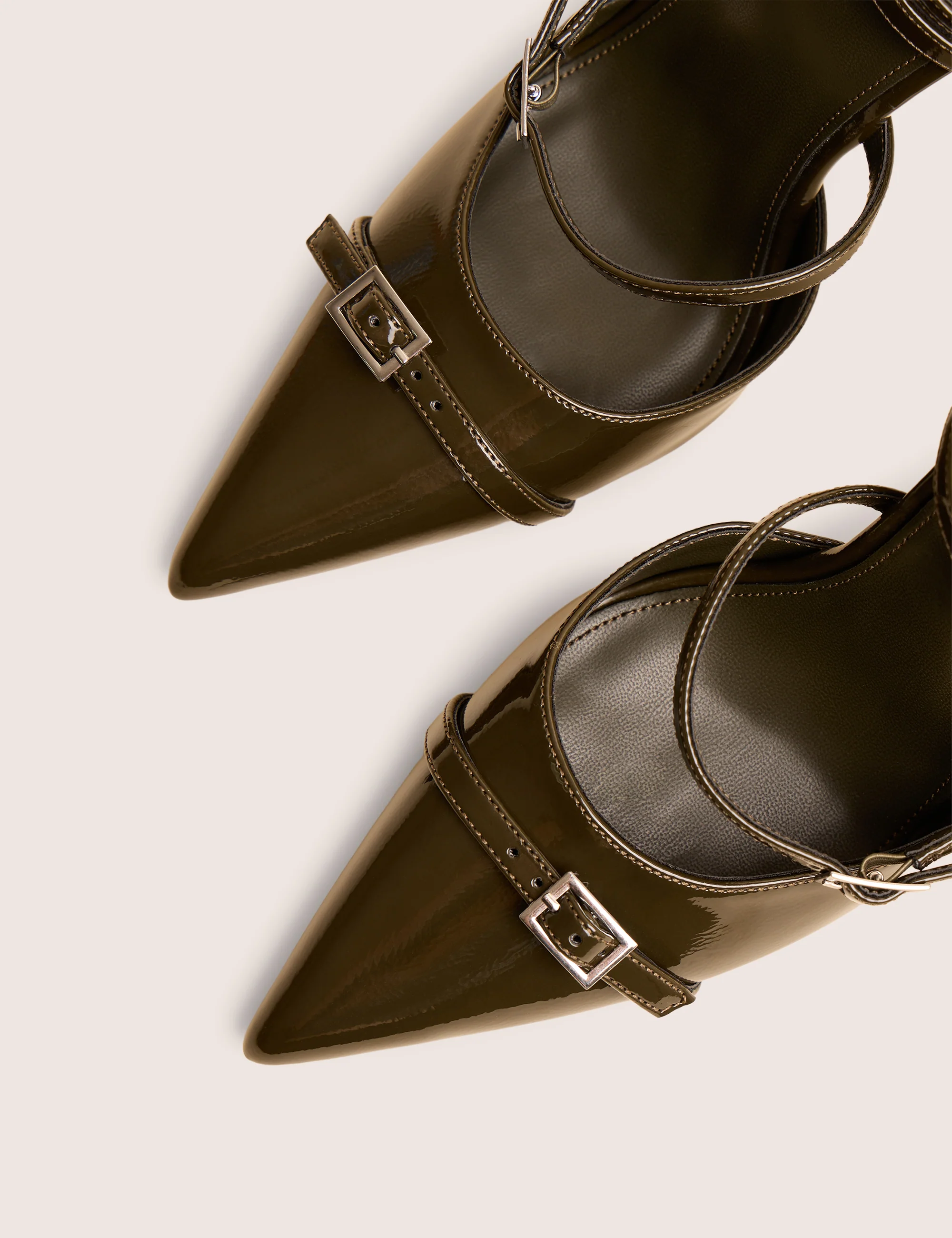 Viper Green Patent Three Strap Buckle Detail Court Heels - Image 4