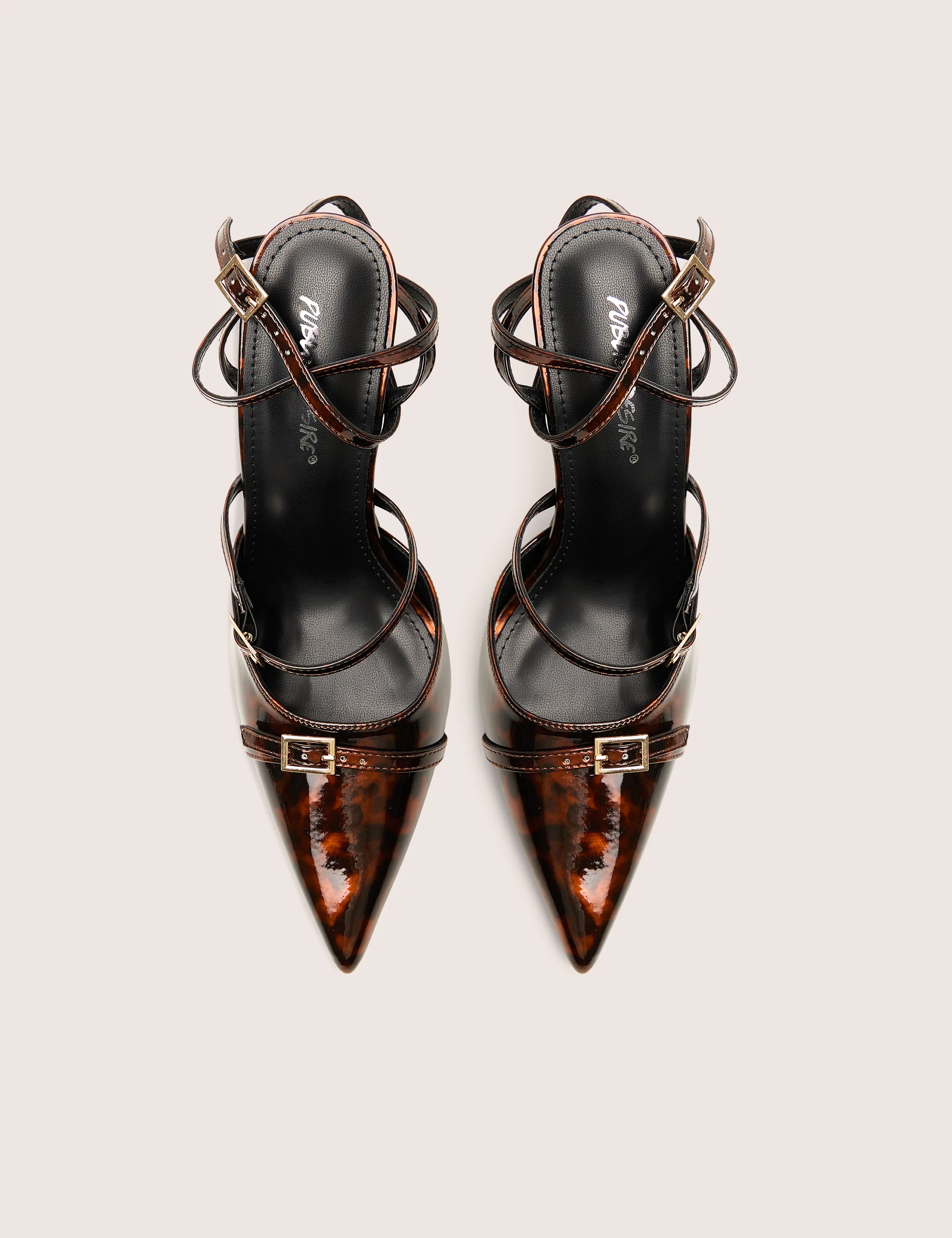 Viper Tortoise Print Three Strap Buckle Detail Court Heels - Image 2