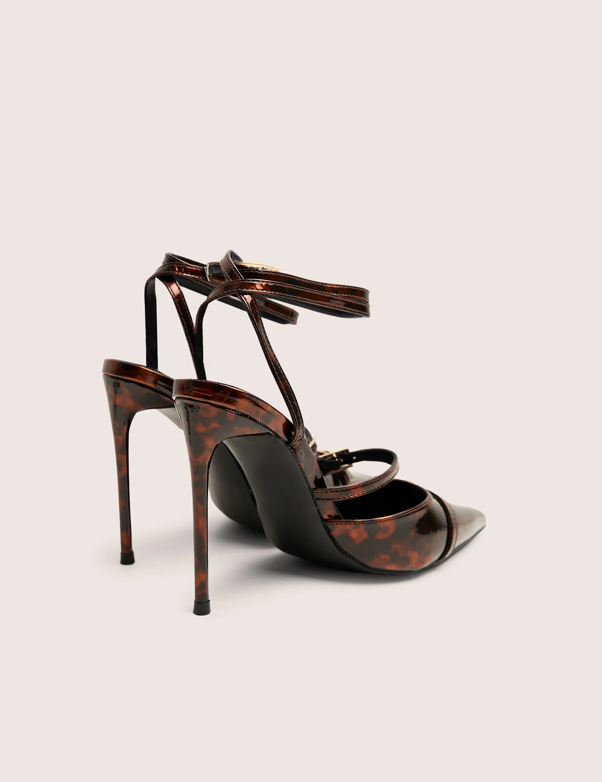 Viper Tortoise Print Three Strap Buckle Detail Court Heels - Image 3