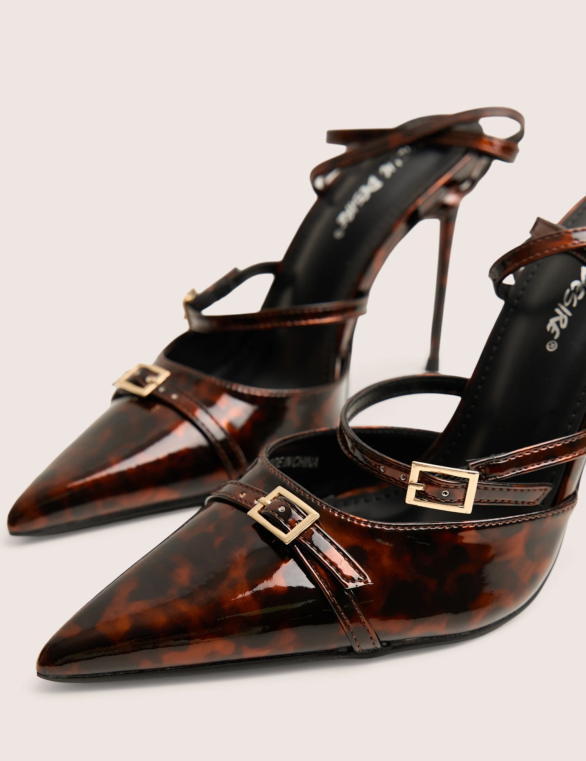 Viper Tortoise Print Three Strap Buckle Detail Court Heels - Image 4