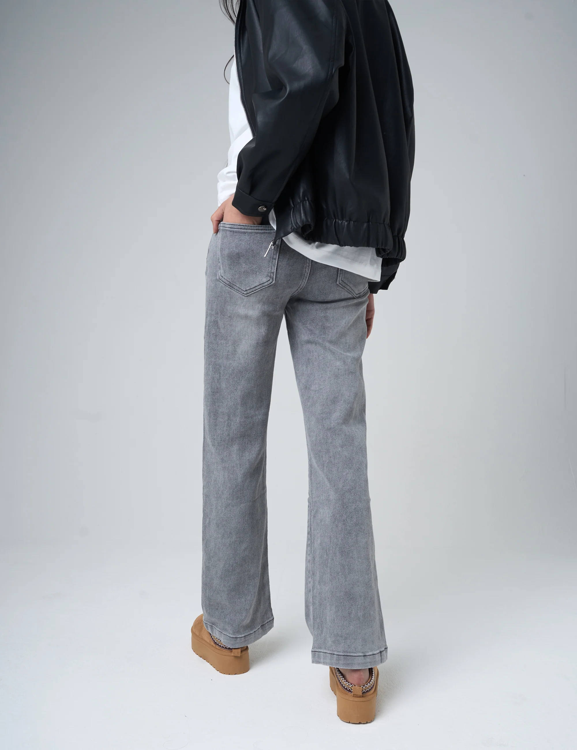 Wide Leg High Rise Denim Jeans Grey - Image 2