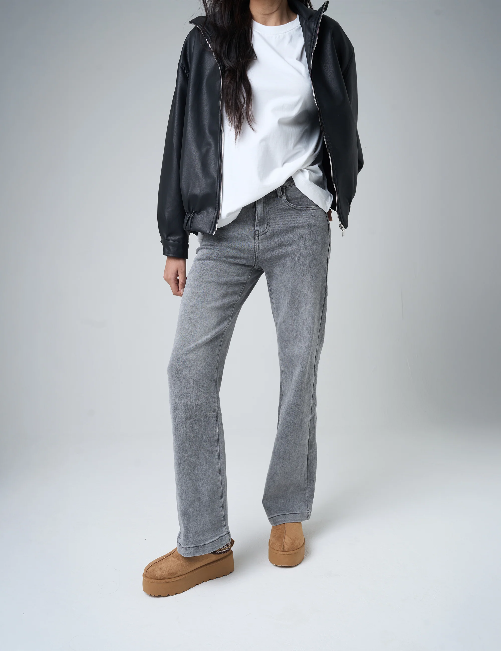Wide Leg High Rise Denim Jeans Grey - Image 3