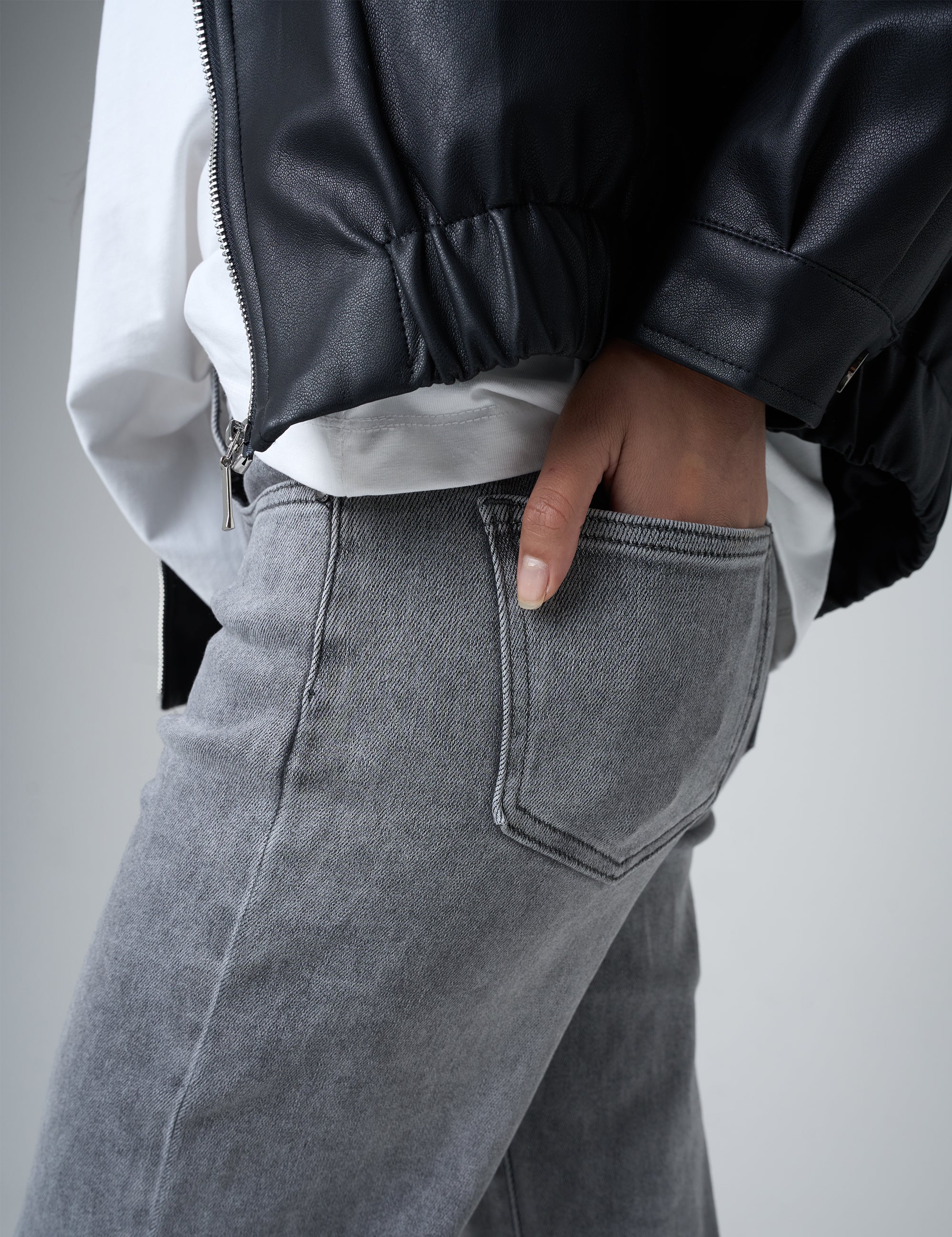 Wide Leg High Rise Denim Jeans Grey - Image 4