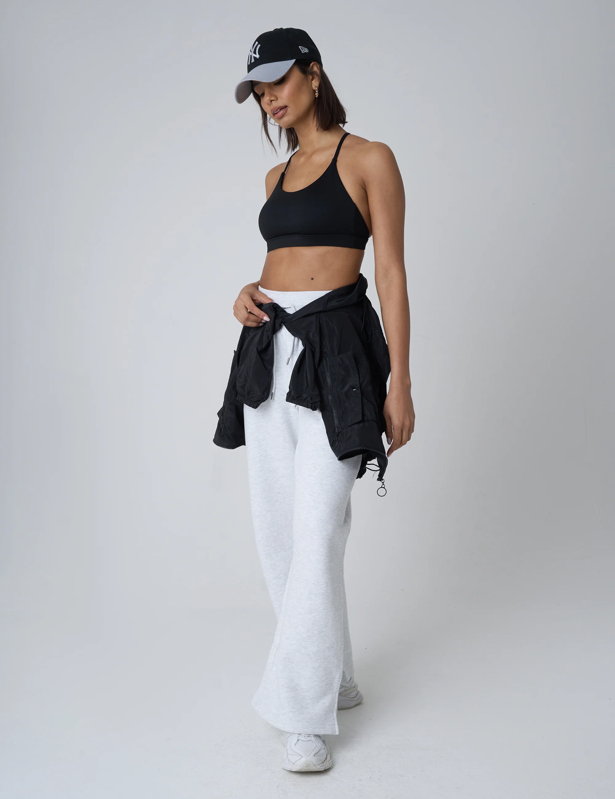 Split Hem Wide Leg Joggers Grey Marl - Image 4