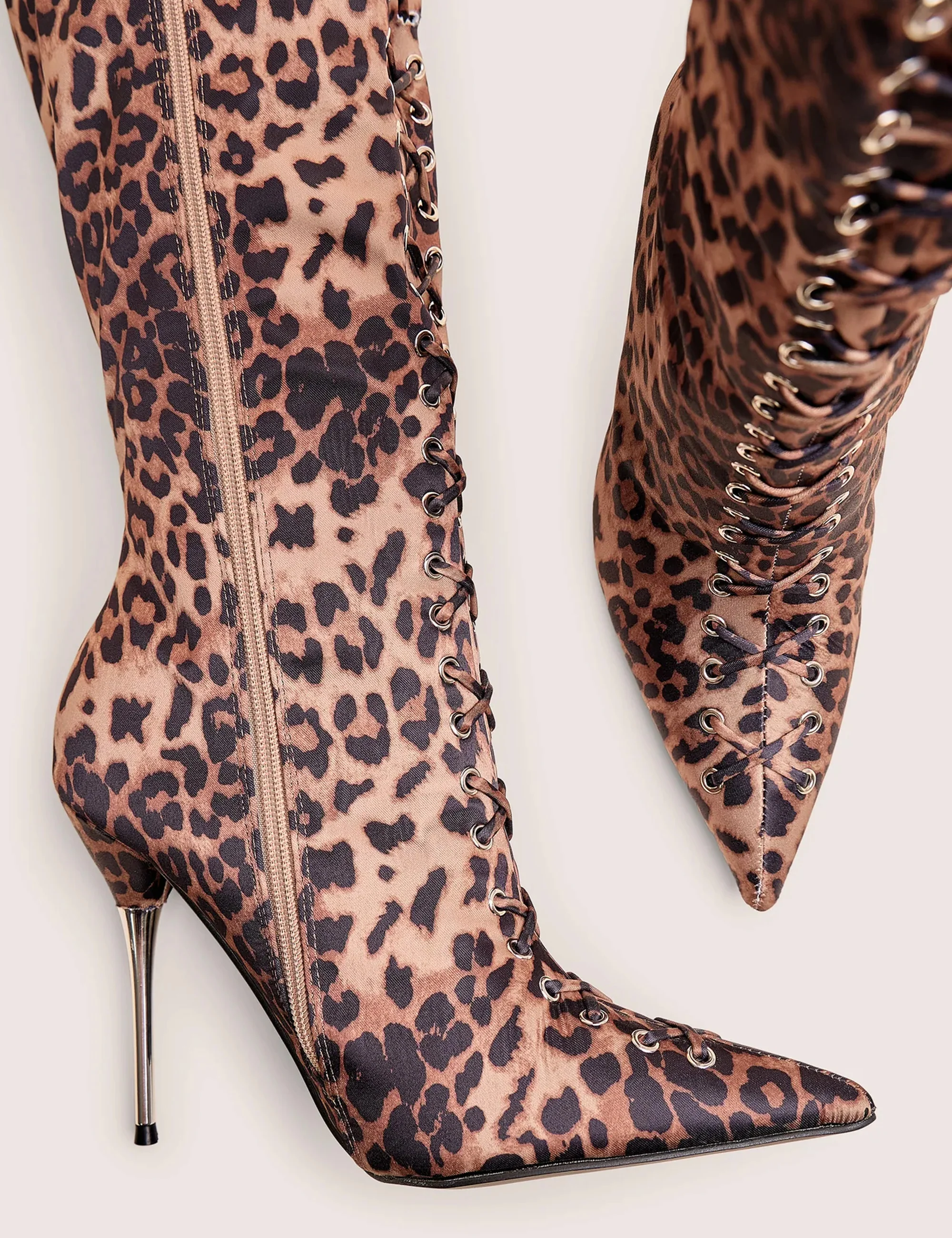 Witchcraft Leopard Lace Up Knee High Boots - Image 2
