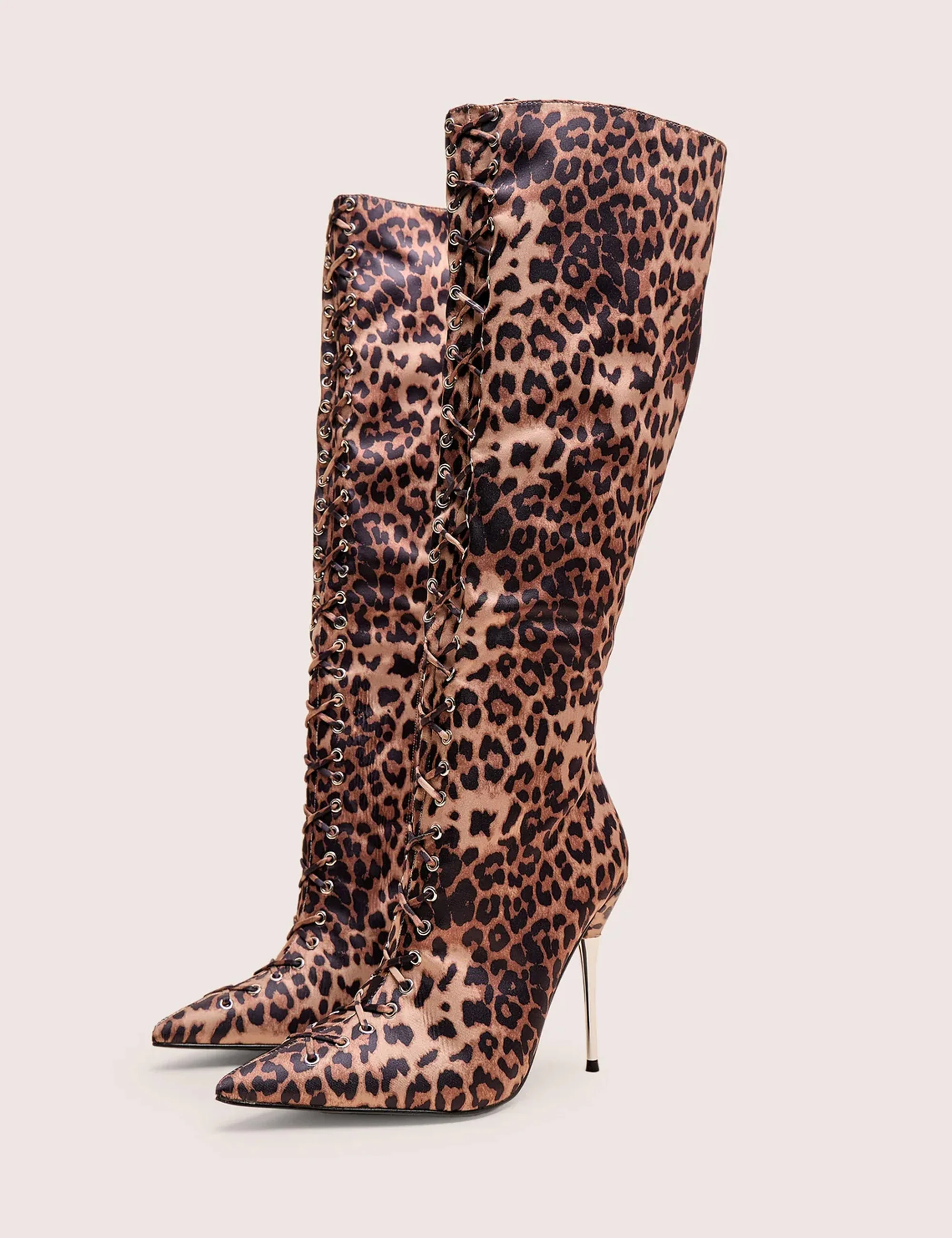 Witchcraft Leopard Lace Up Knee High Boots - Image 3