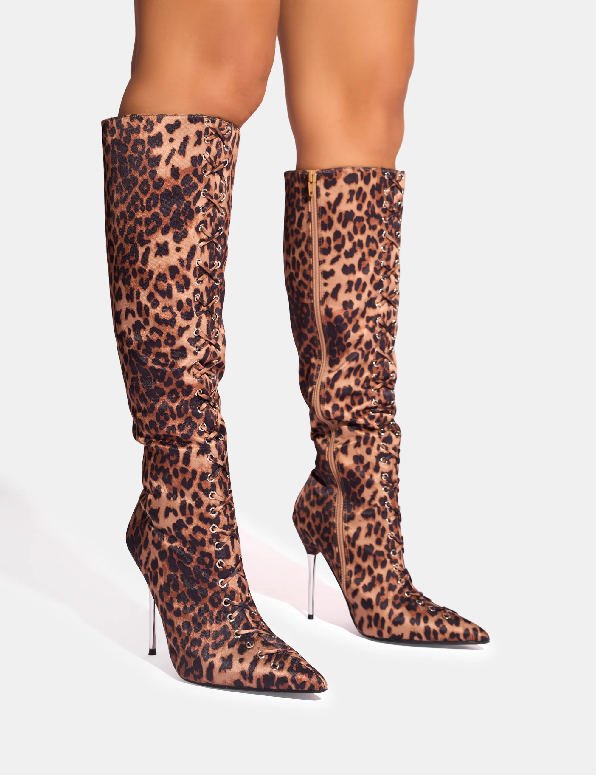 Witchcraft Leopard Lace Up Knee High Boots - Image 5