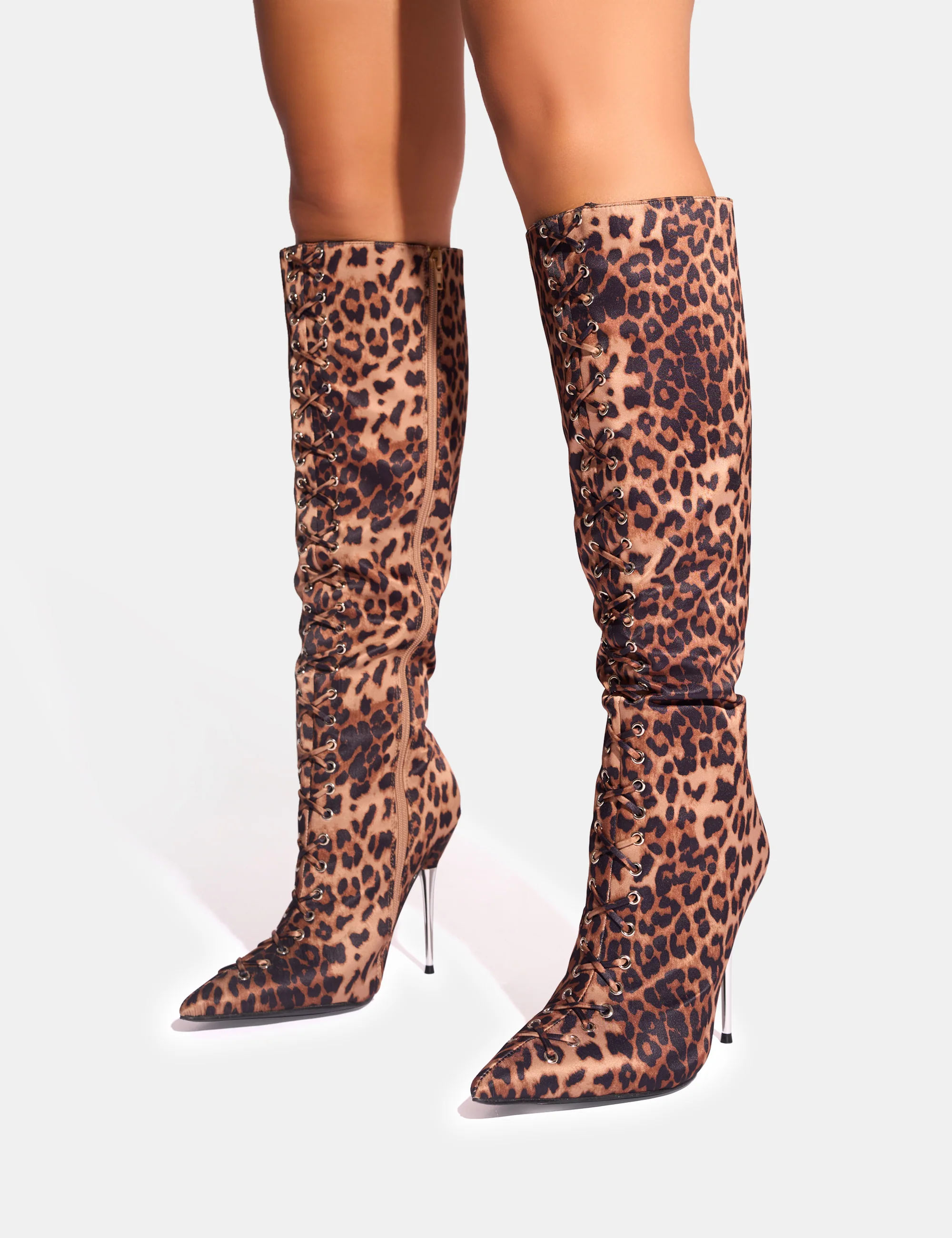 Witchcraft Leopard Lace Up Knee High Boots - Image 8