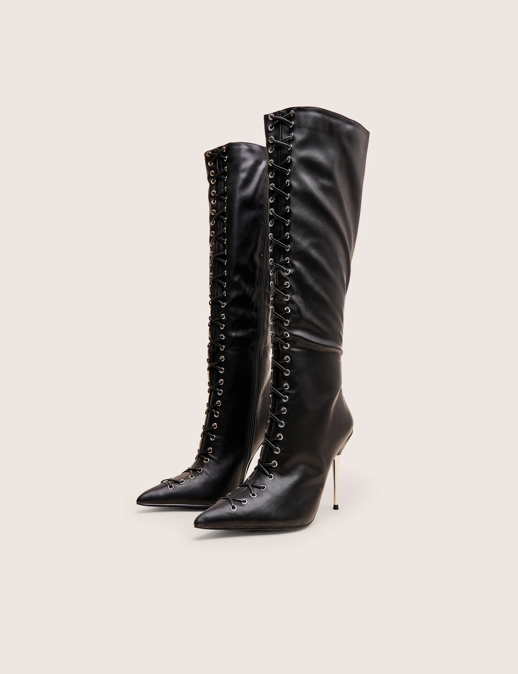 Witchcraft Black Lace Up Knee High Boots - Image 2