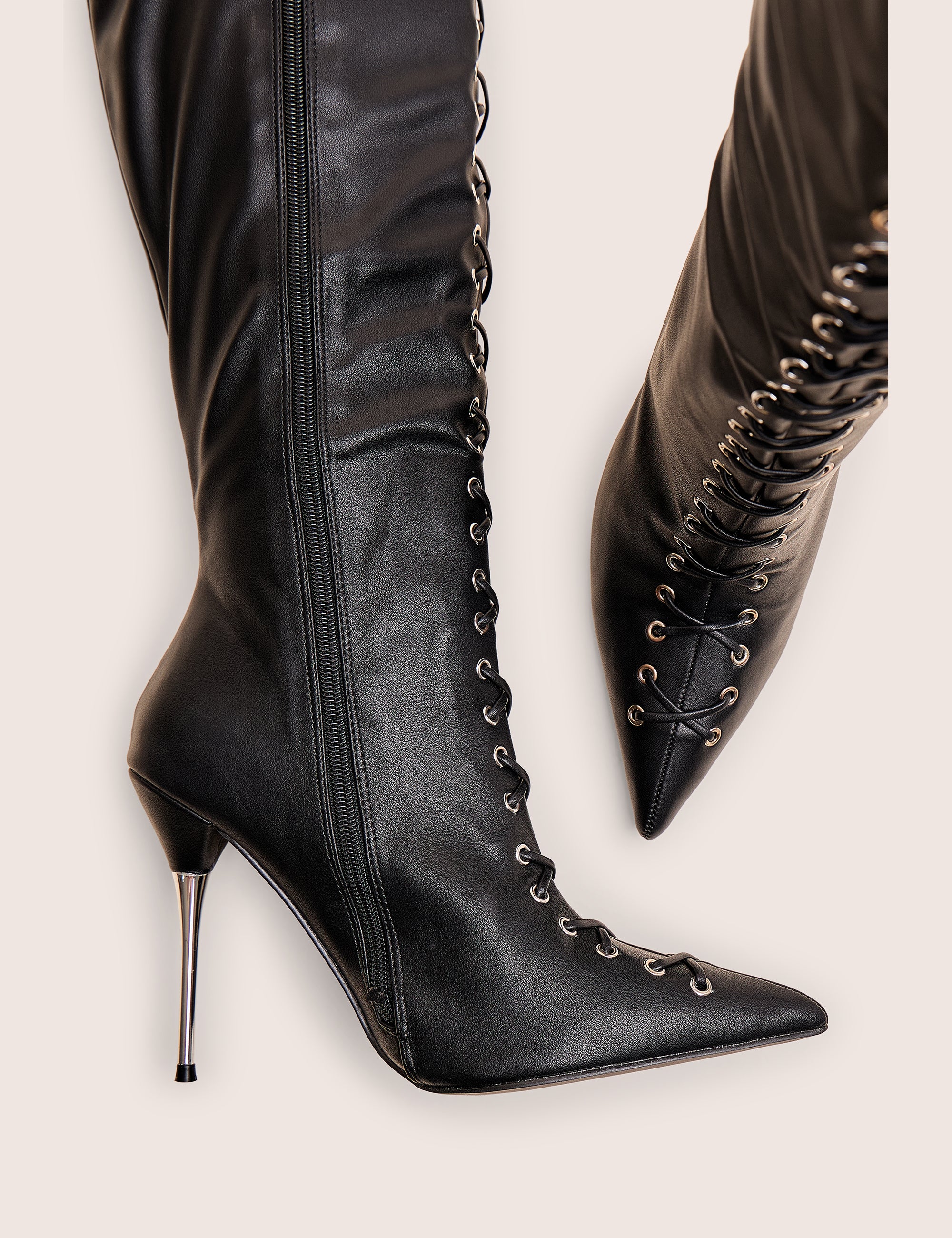 Witchcraft Black Lace Up Knee High Boots - Image 4
