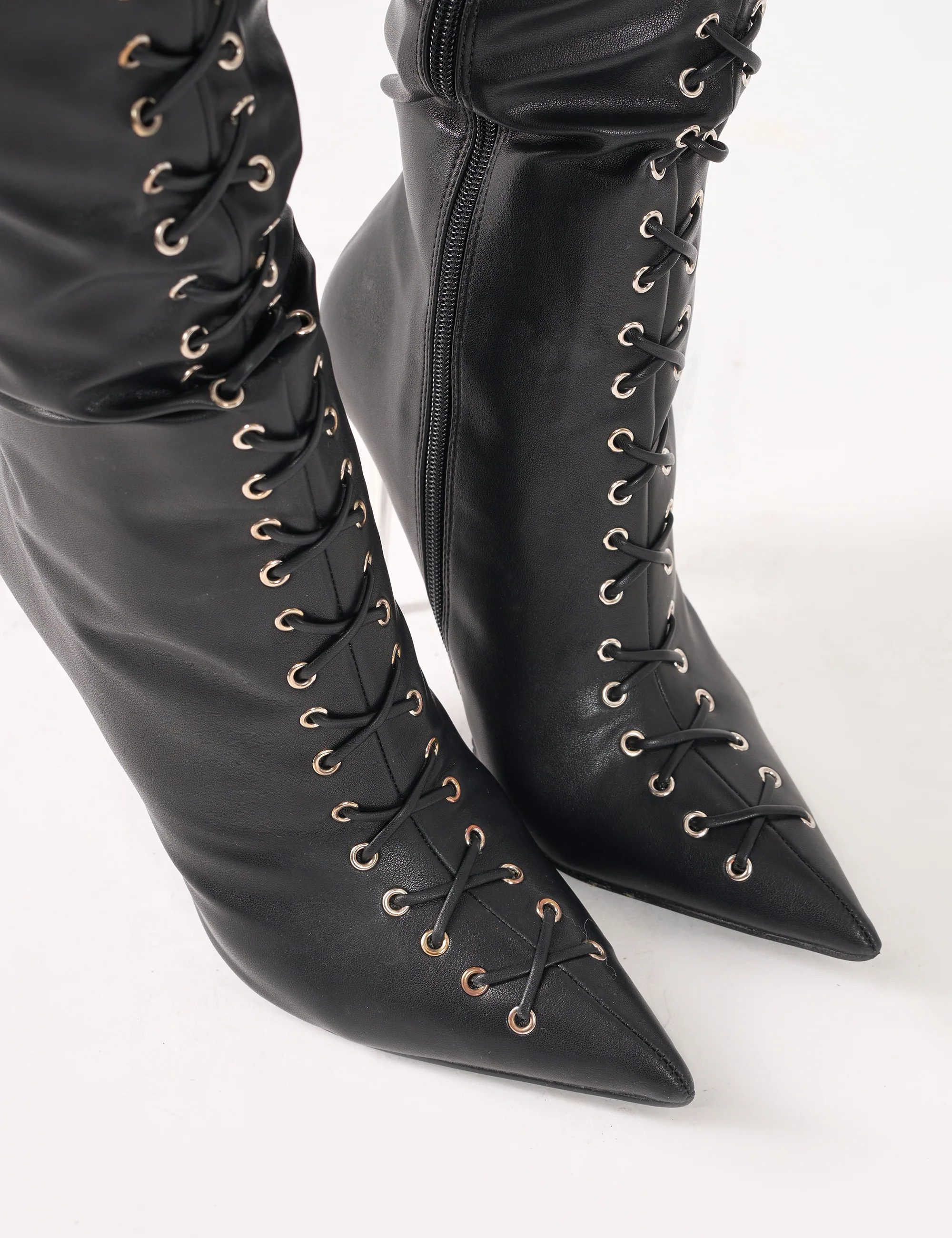 Witchcraft Black Lace Up Knee High Boots - Image 8