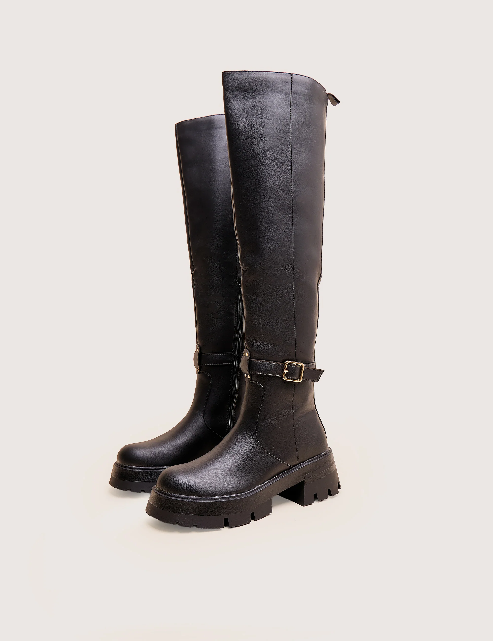 Zelda Black Pocket and Zip Detail Over the Knee Boots - Image 3