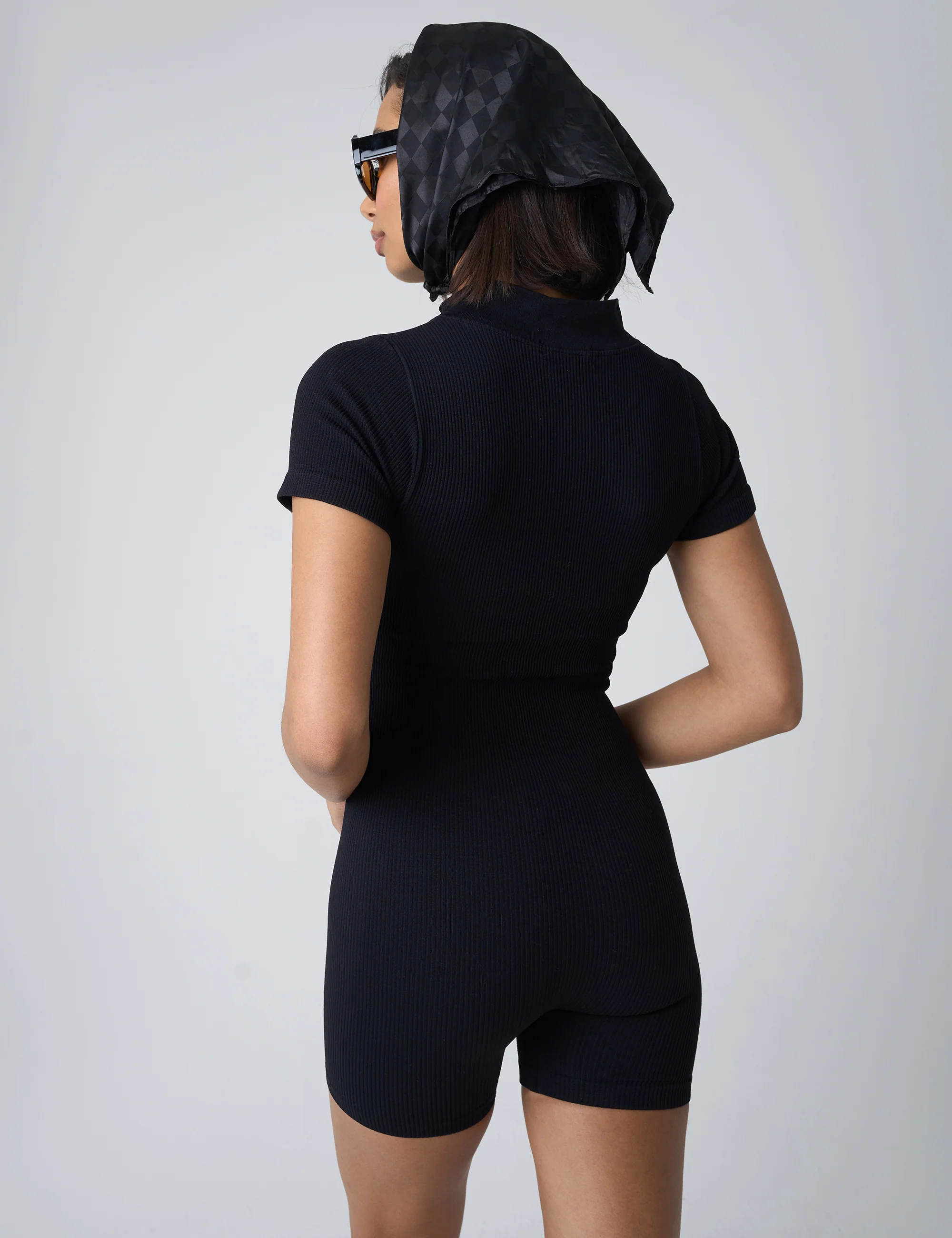 Ribbed Zip Up Unitard Black - Image 2