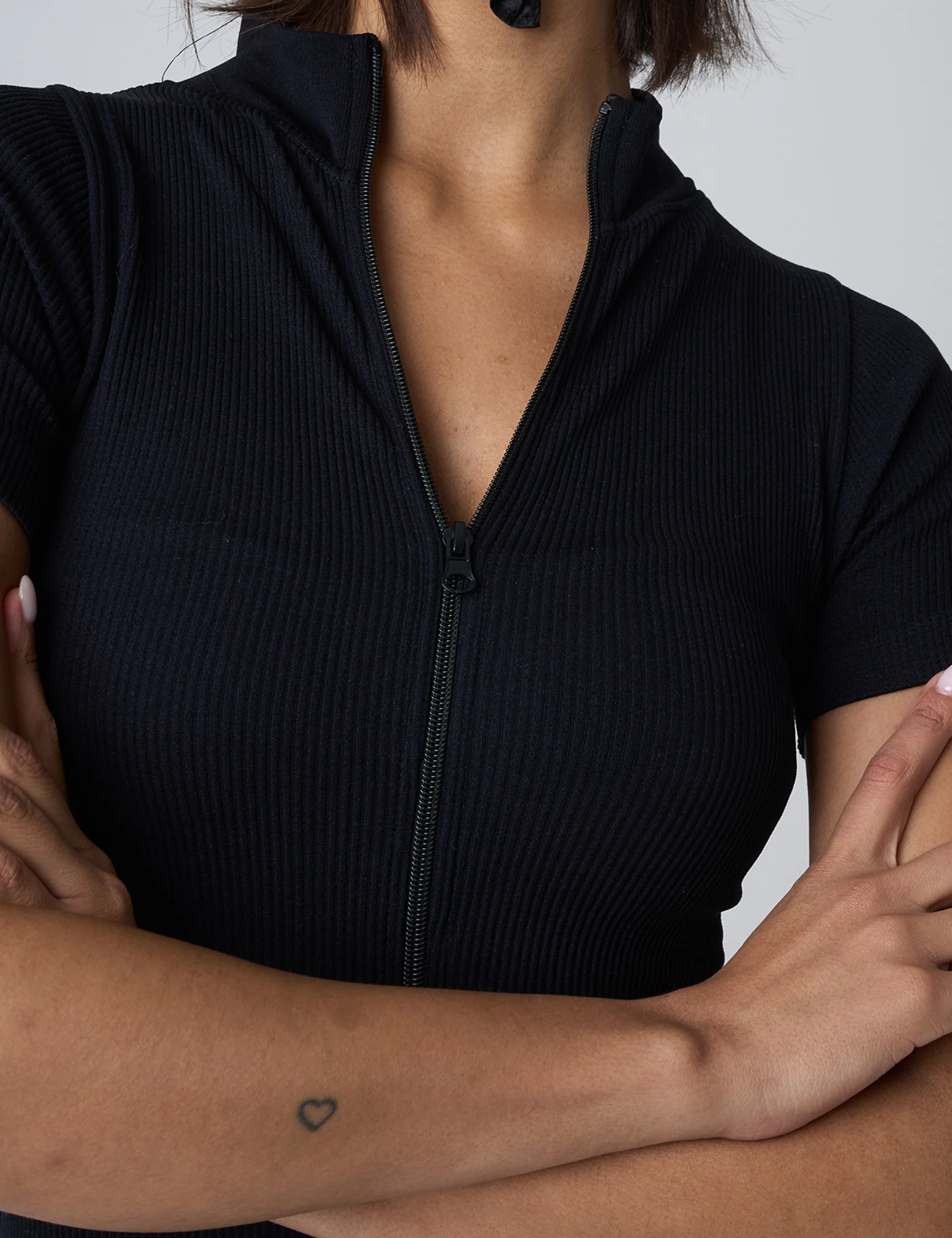 Ribbed Zip Up Unitard Black - Image 4