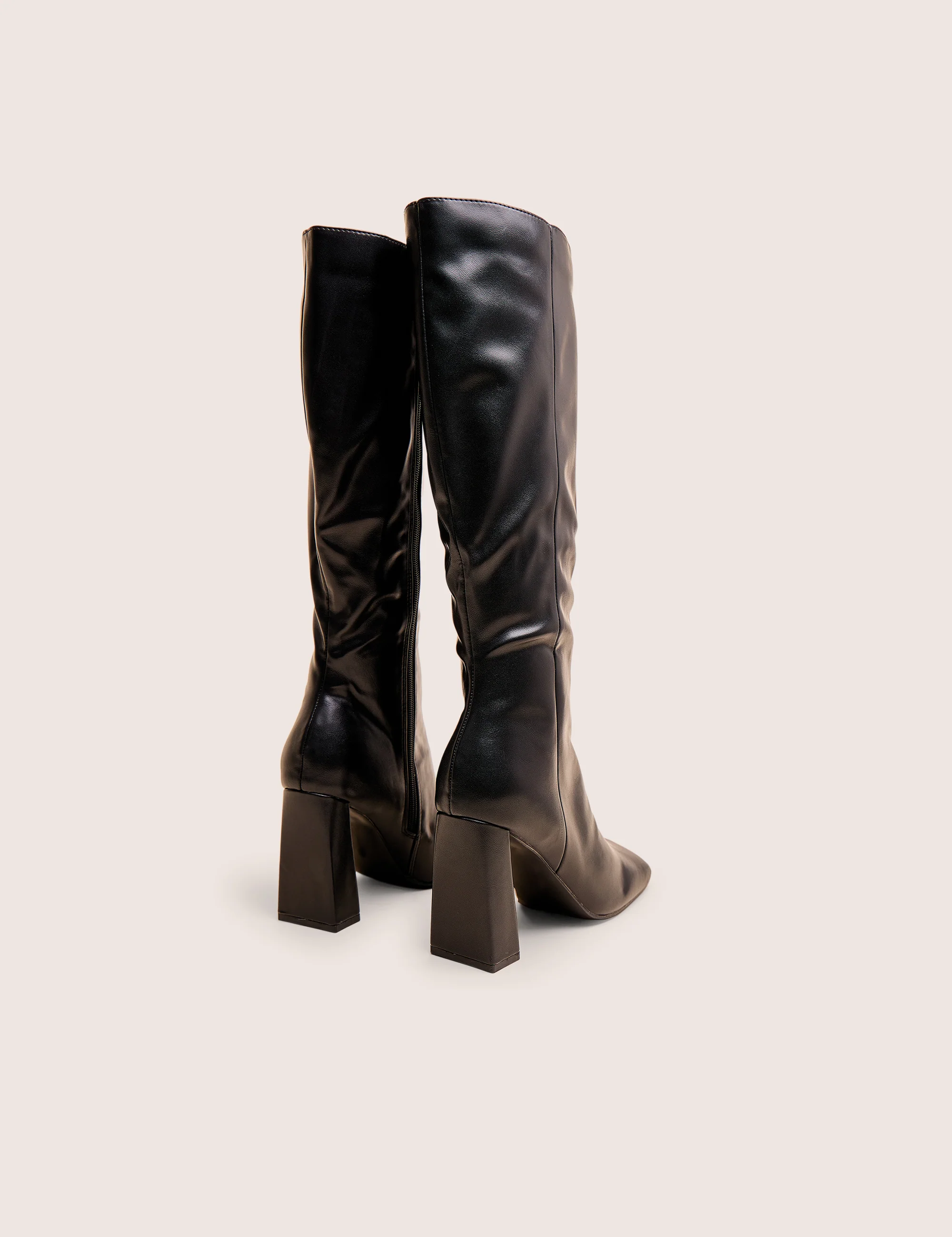 Zoya Black Slanted Toe Block Heel Knee High Sock Boots - Image 3